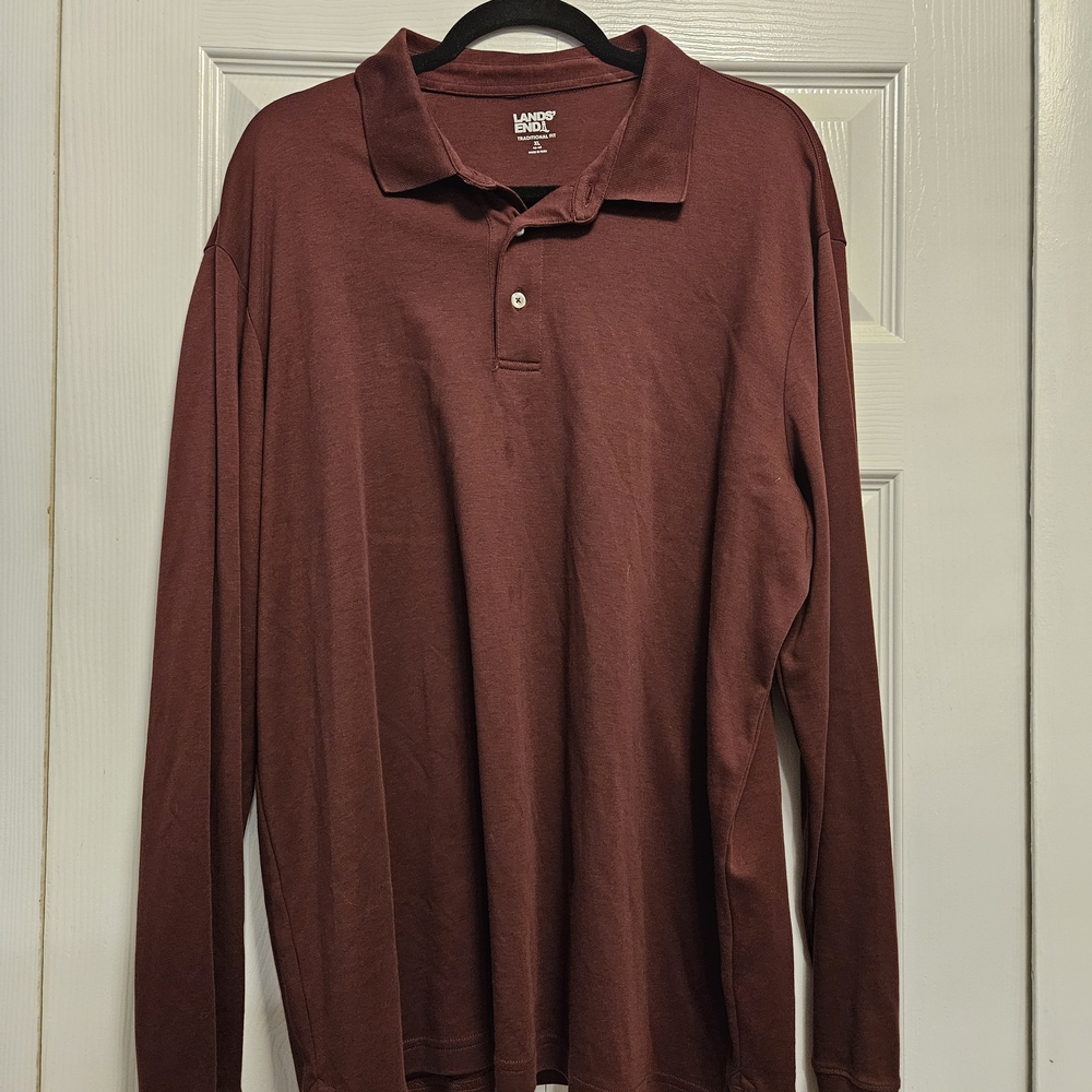 Lands' End Men's Maroon Long Sleeve Polo Shirt